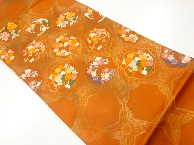 JAPANESE FUKURO OBI / EMBROIDERY / FLORAL PLANTS